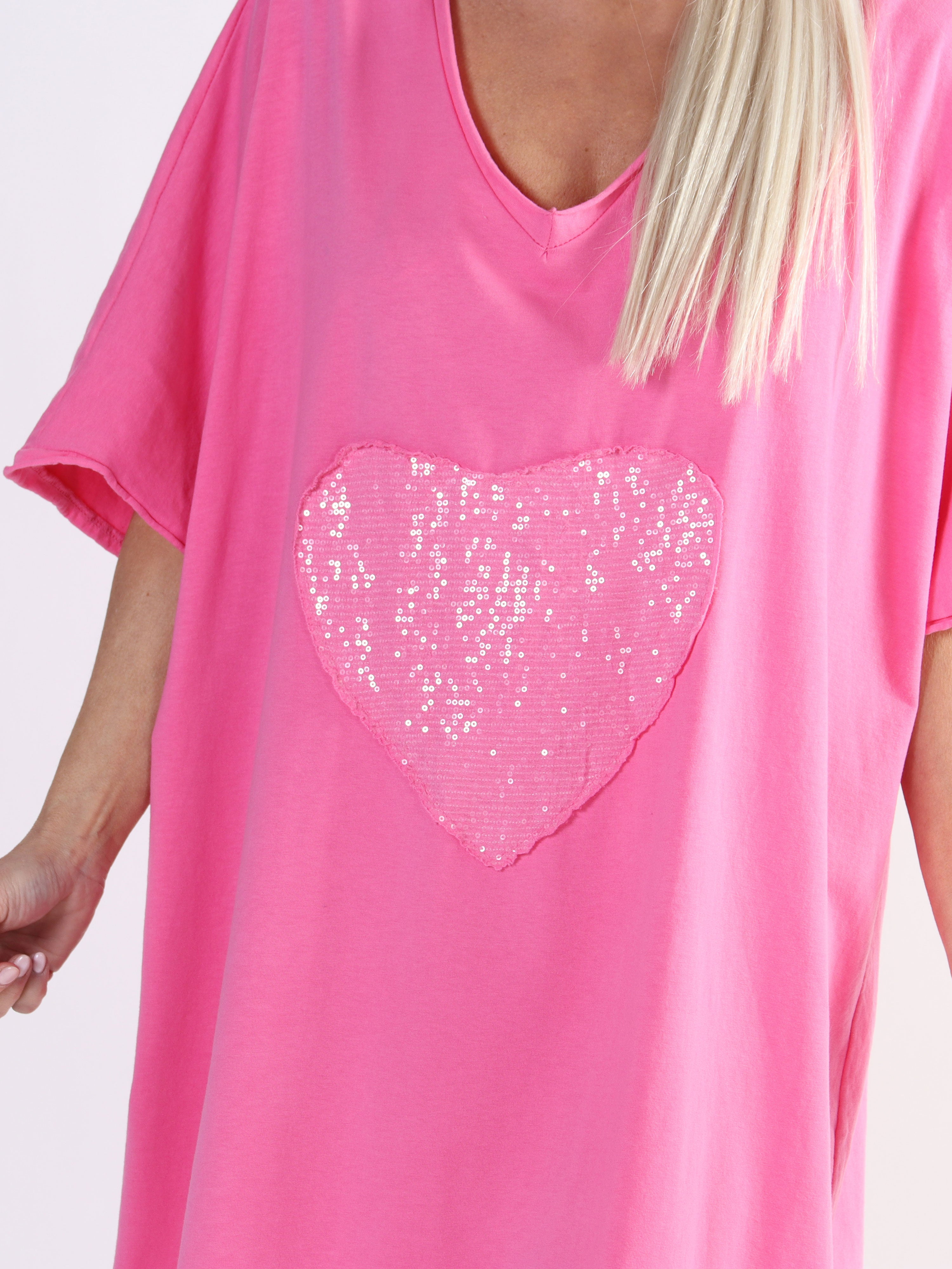 Shila - Plus size t-shirtkjole i bomuld med hjerte i pailletter